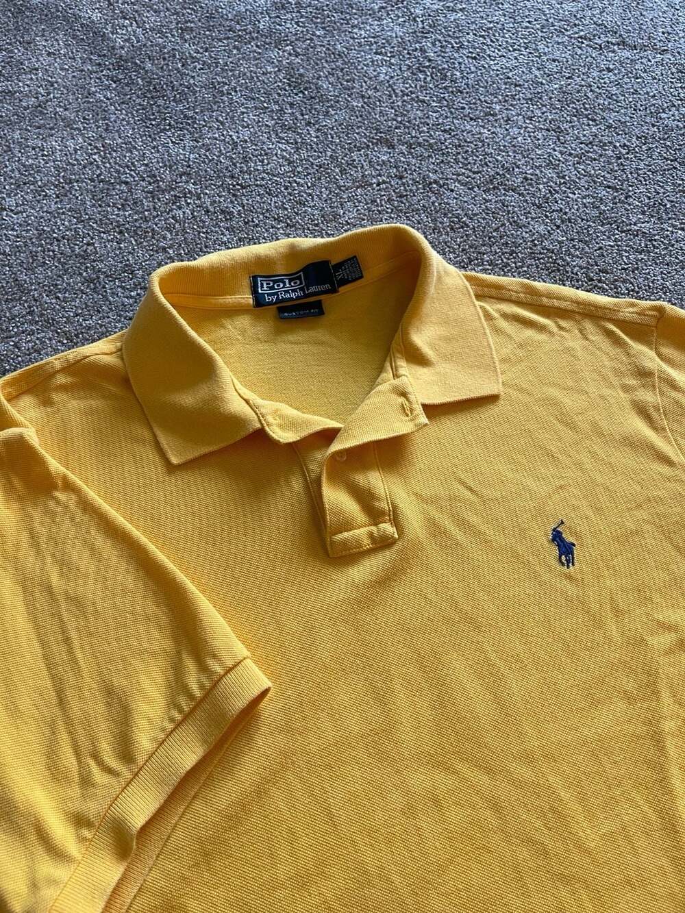 Polo Ralph Lauren Custom Fit Yellow Polo Shirt Men's XL Blue Pony Logo